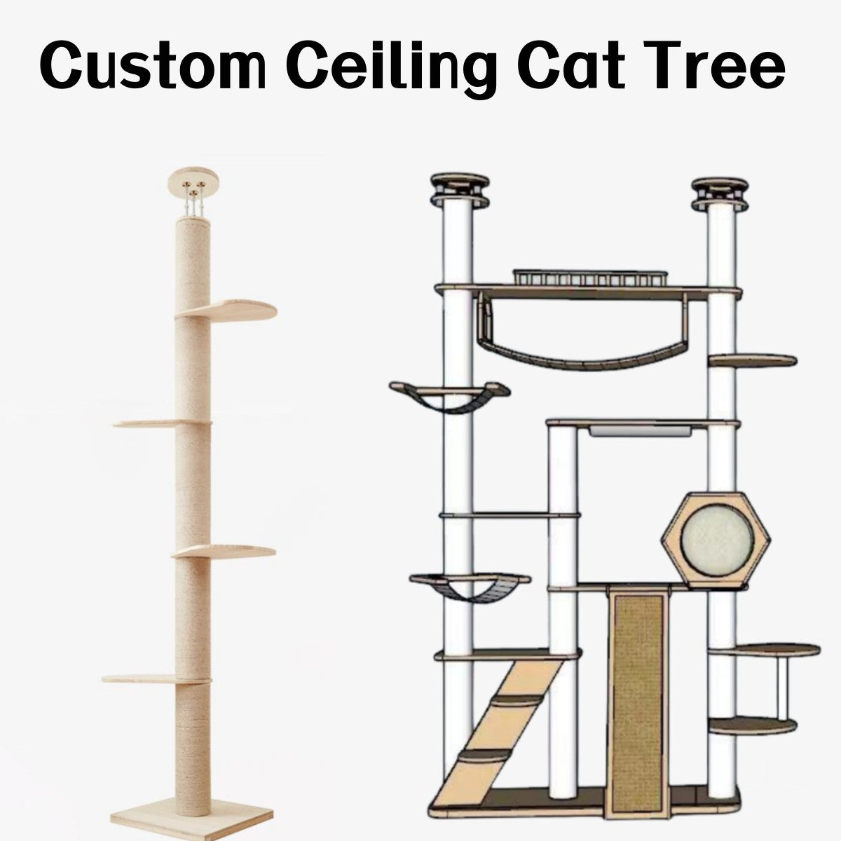 Custom Deluxe Floor To Ceiling Cat Tree and Pet Furniture | Solid Wood