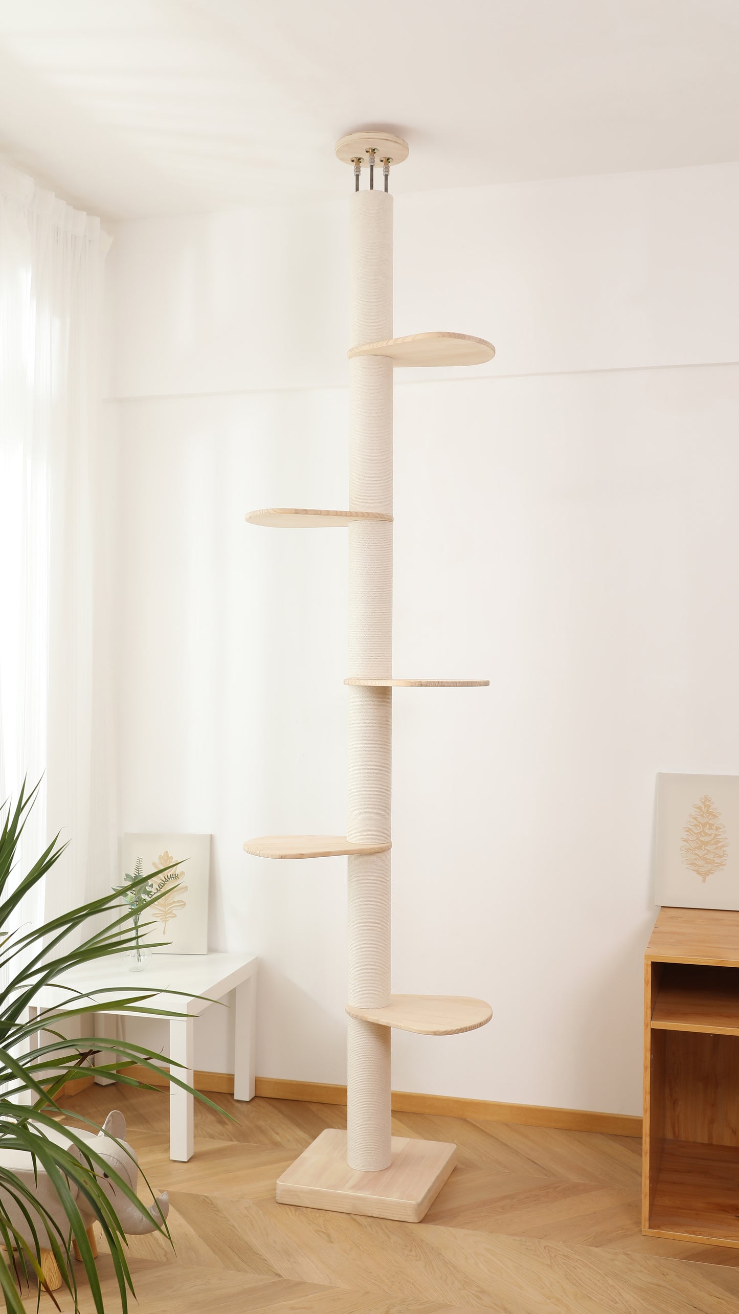 Solid wood Floor to Ceiling Cat Tree with Scratching Post