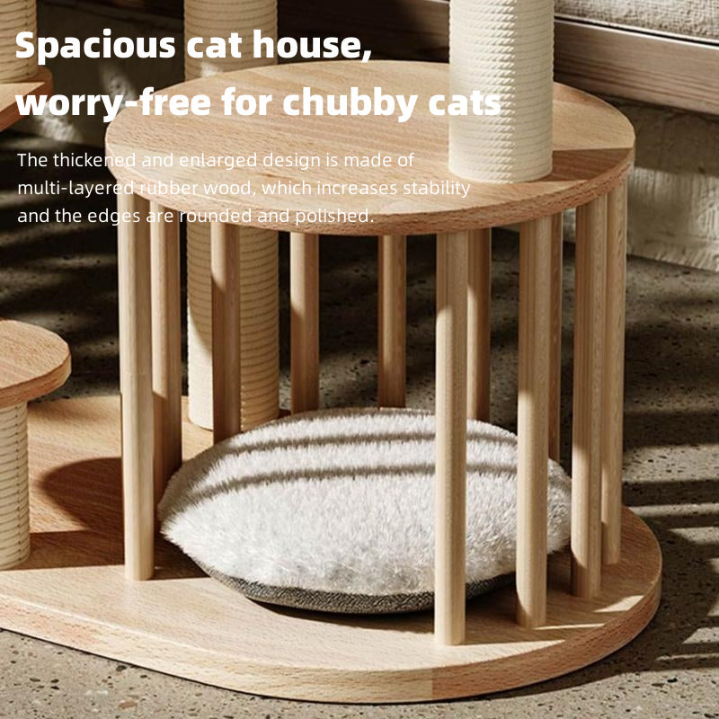 Wooden cat tree tower for kittens and Munchkin cats / Short-legged cats
