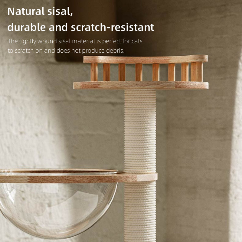 Wooden cat tree tower for kittens and Munchkin cats / Short-legged cats