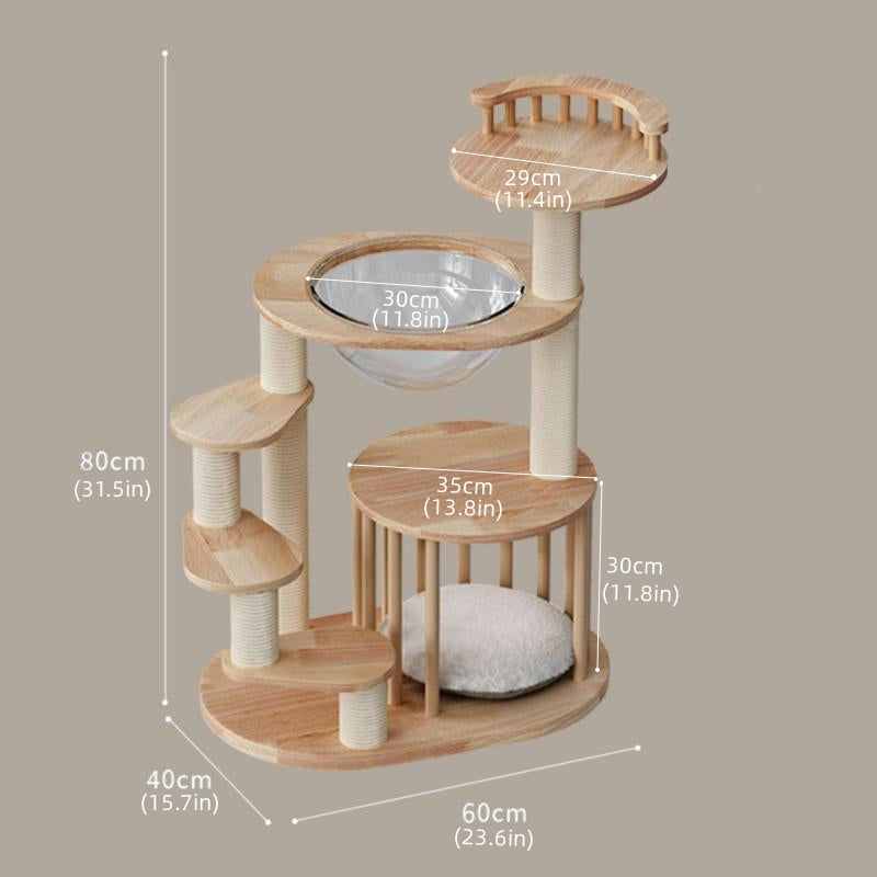 Wooden cat tree tower for kittens and Munchkin cats / Short-legged cats