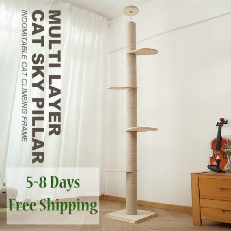 Solid wood Floor to Ceiling Cat Tree with Scratching Post