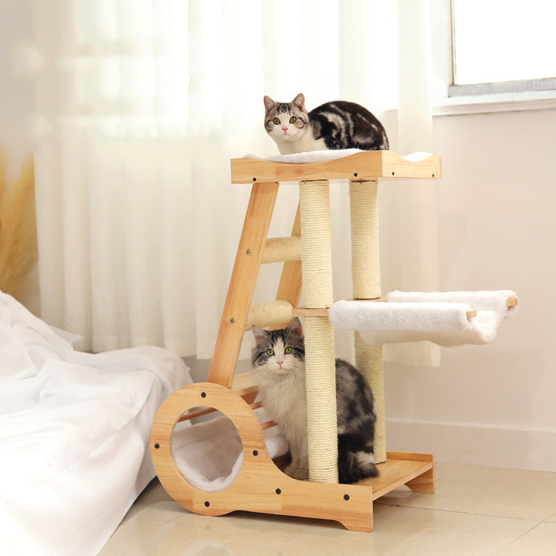 Integrated cat tree Solid wood cat bed Cat scratching post For Small Cat