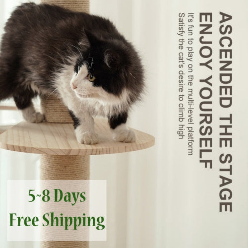 Solid wood Floor to Ceiling Cat Tree with Scratching Post