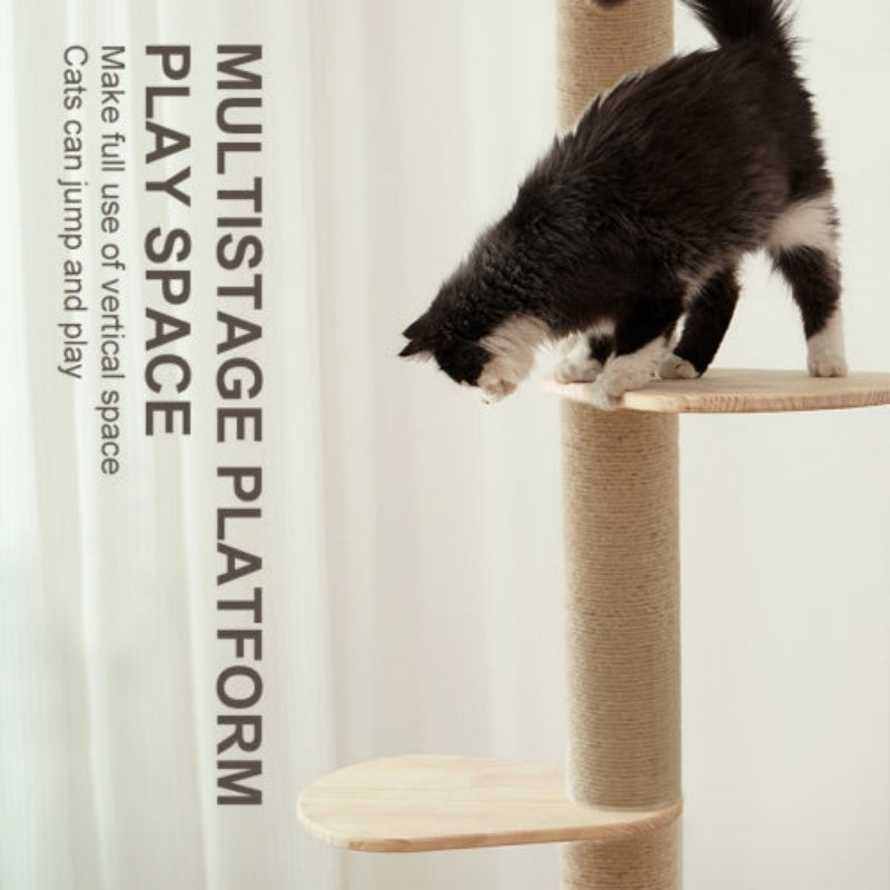 Solid wood Floor to Ceiling Cat Tree with Scratching Post