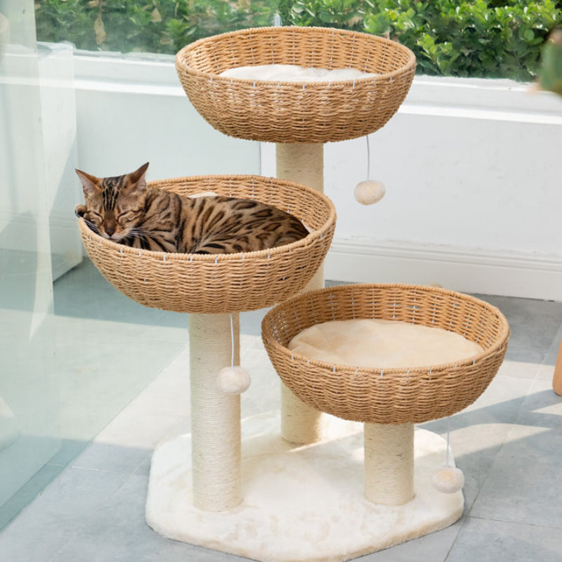 Cat tree with wicker clearance basket