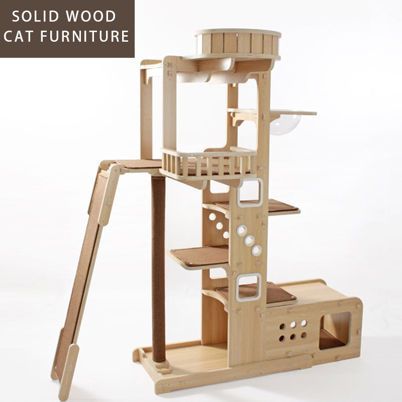 Luxury Cat Tree Large Cat Tower With Cat House Solid Wood