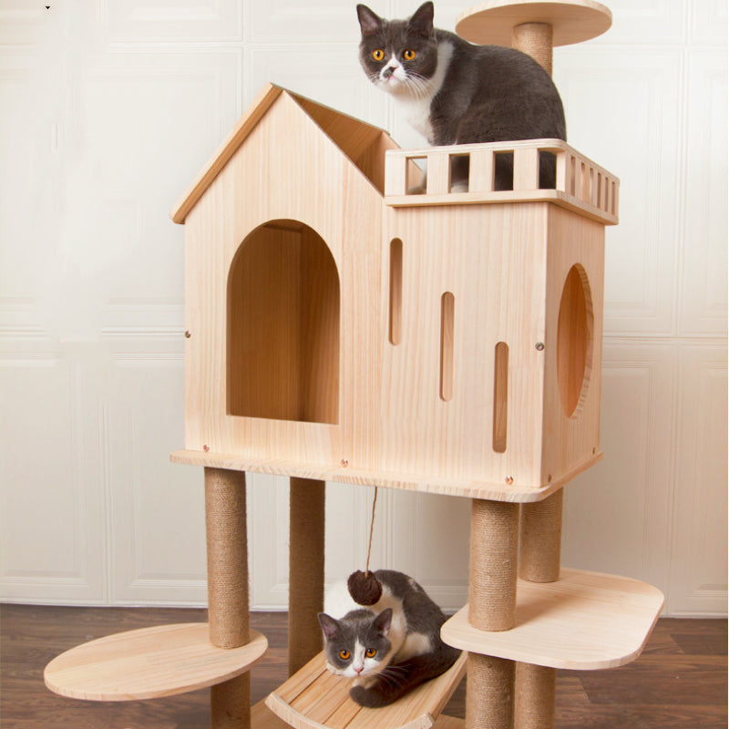 Luxury cat villa with balcony Solid wood cat tree