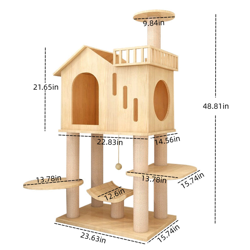 Luxury cat villa with balcony Solid wood cat tree