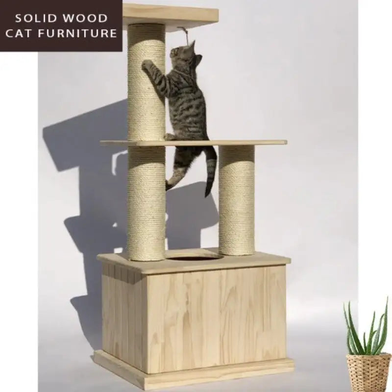 111cm Solid Wood Cat Tree Cat Condo with Toy