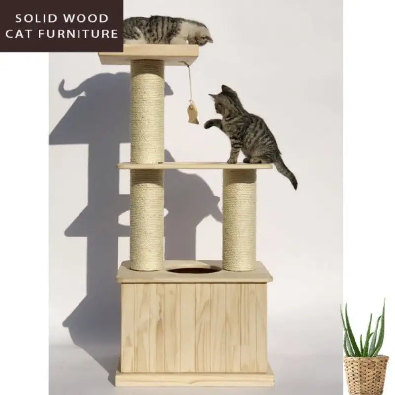 111cm Solid Wood Cat Tree Cat Condo with Toy