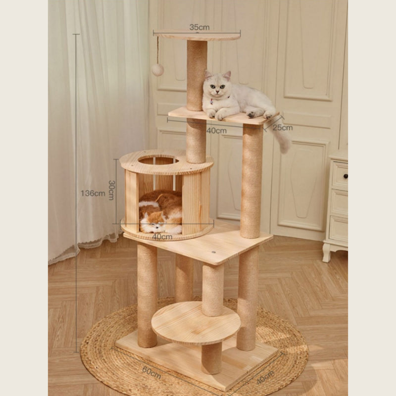 Solid Wood Cat Tree with Space Capsule & Toy 3types