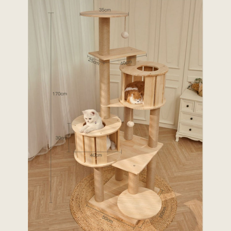 Solid Wood Cat Tree with Space Capsule & Toy 3types