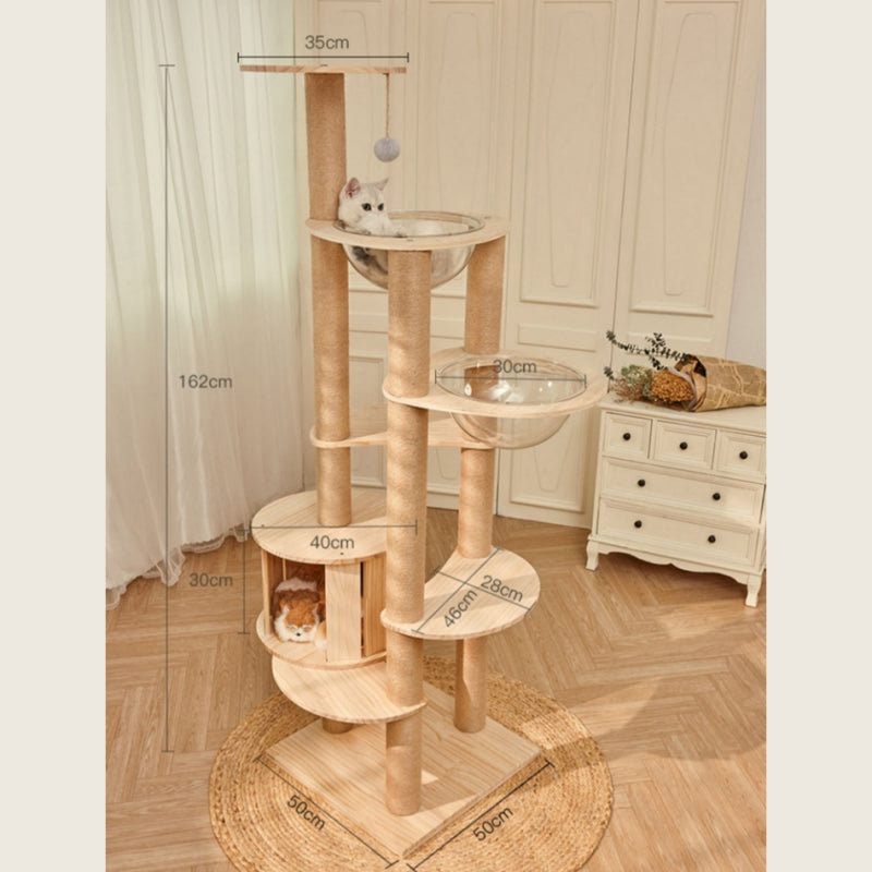 Solid Wood Cat Tree with Space Capsule & Toy 3types