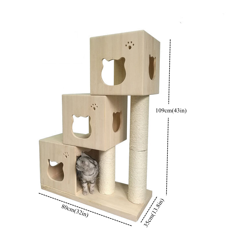 Solid Wood Cat Condo Multi-Level Cat Tower for multiple cats