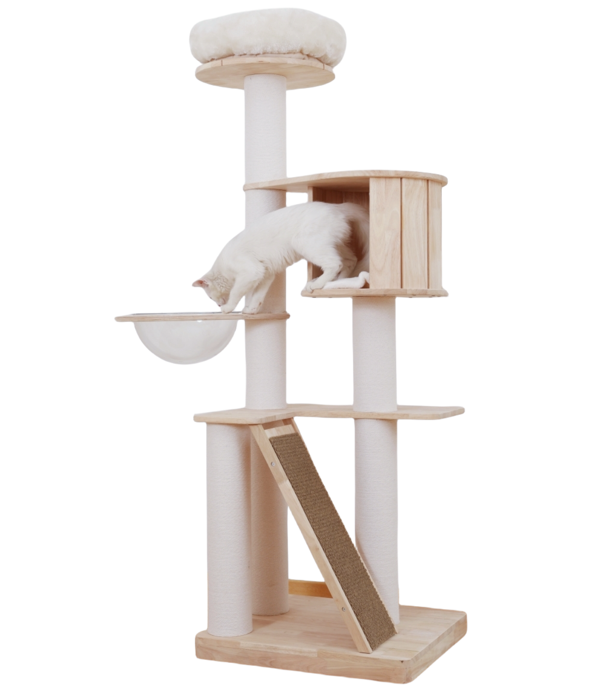 Multi-Level Large thicken Wooden Cat Tower with Scratching Post & Toy 65 INches