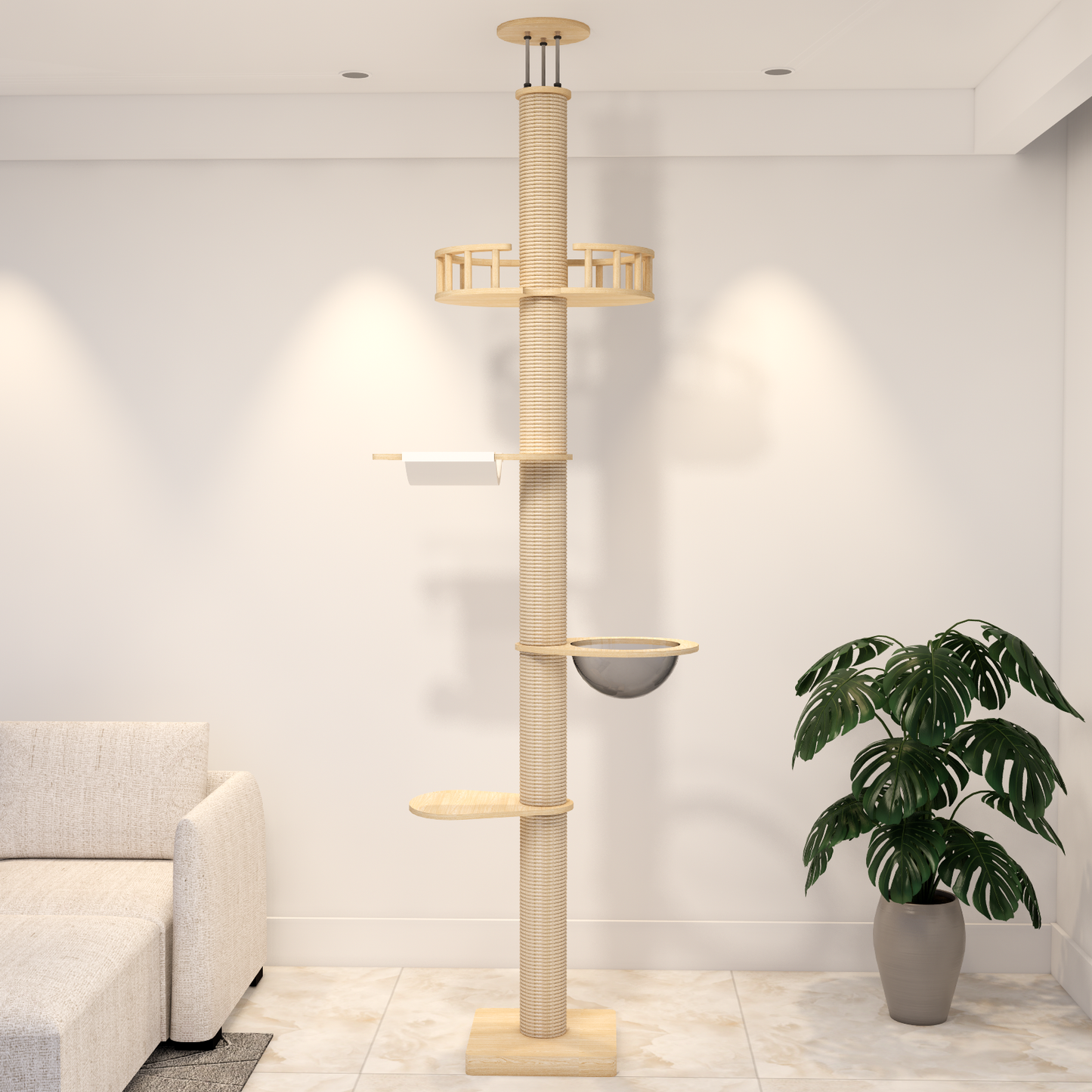 Floor to Ceiling Cat Trees Solid wood with Scratching Post For Large Cats-Top Upgrade