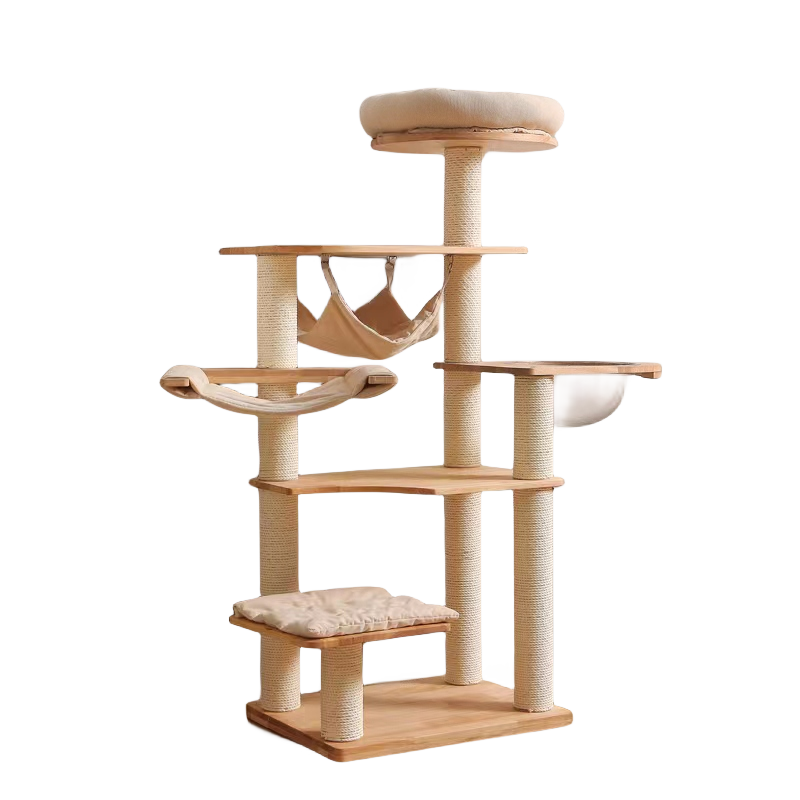 Modern Wooden Cat Tree Tower for Large Cats