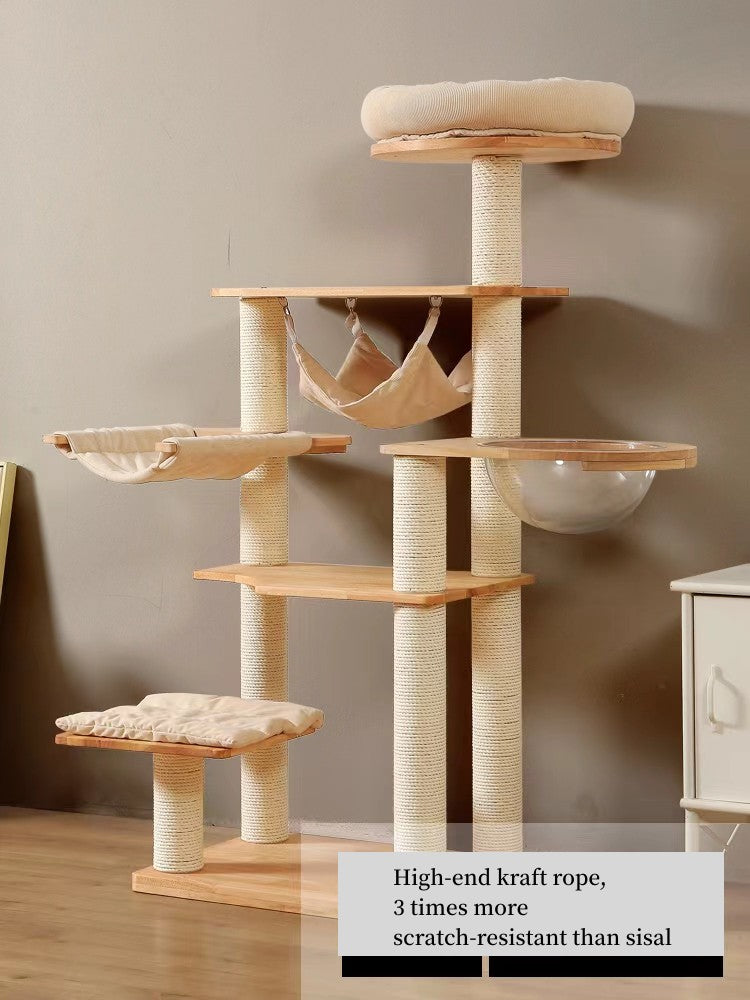 Modern Wooden Cat Tree Tower for Large Cats