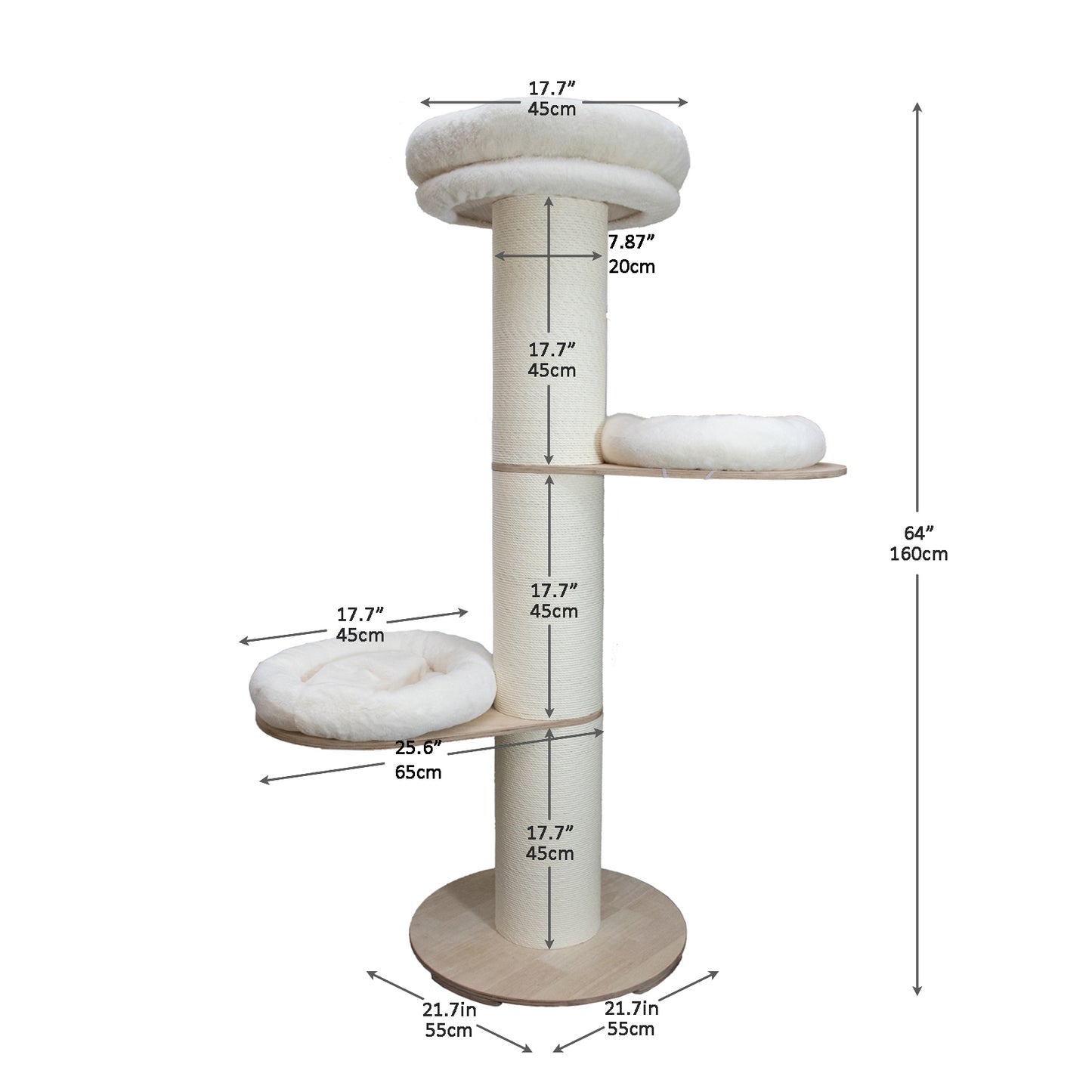 7.87" Thick Pillar Large Cat Tree (3 Perches)