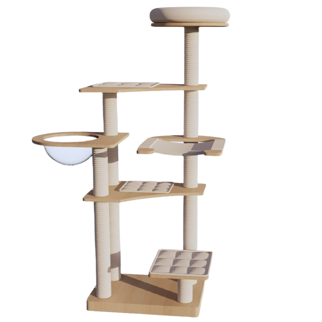 Modern Wooden Cat Tree Tower for Large Cats