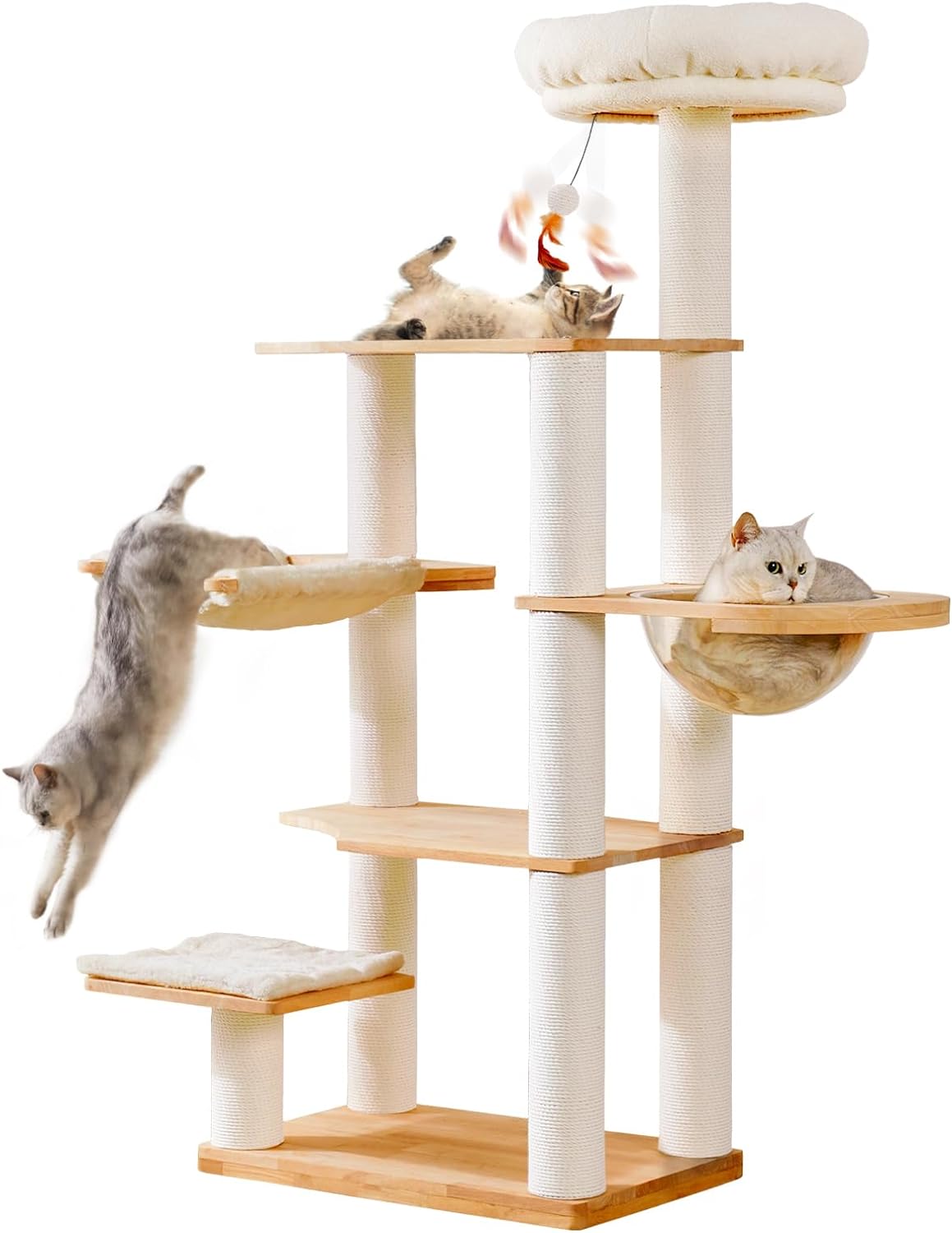 Modern Wooden Cat Tree Tower for Large Cats