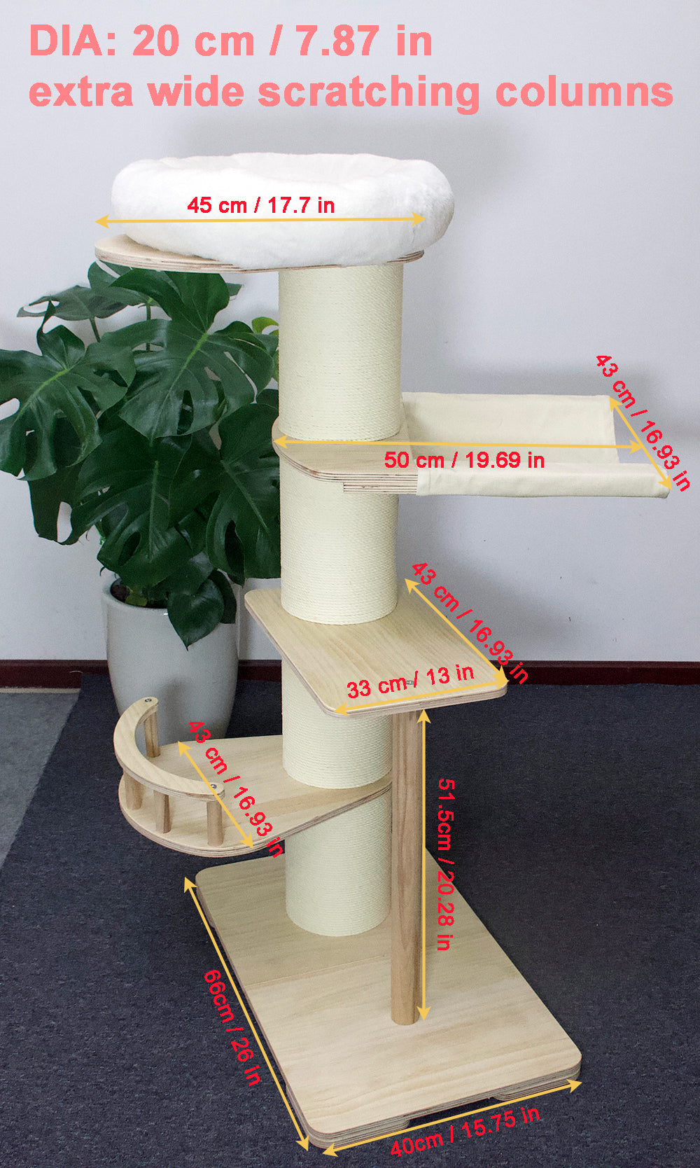 6.3” Thick Pillar Cat Tree (4 Tiers)