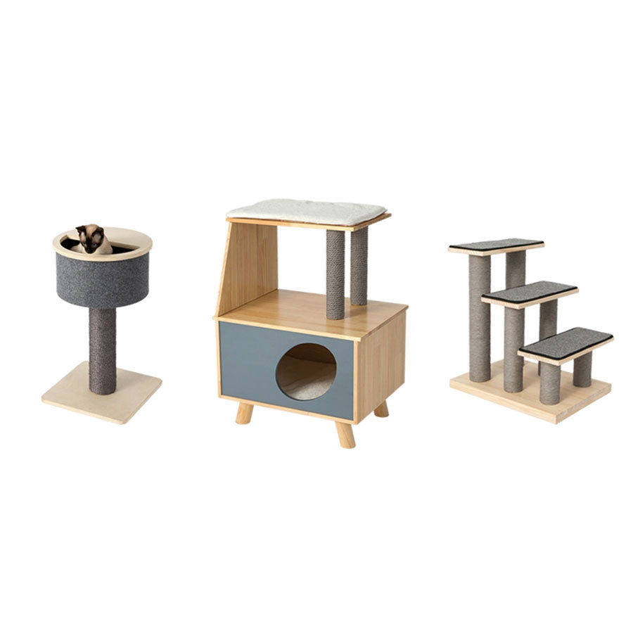 Felt Cat Tree Solid Wood Cat Tower with Scratching Post 3Types