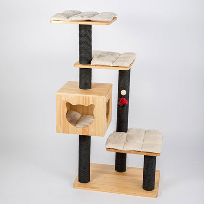 Solid Wood Cat Tree Cats Scratcher Cat Tower Scratching Post for Cat