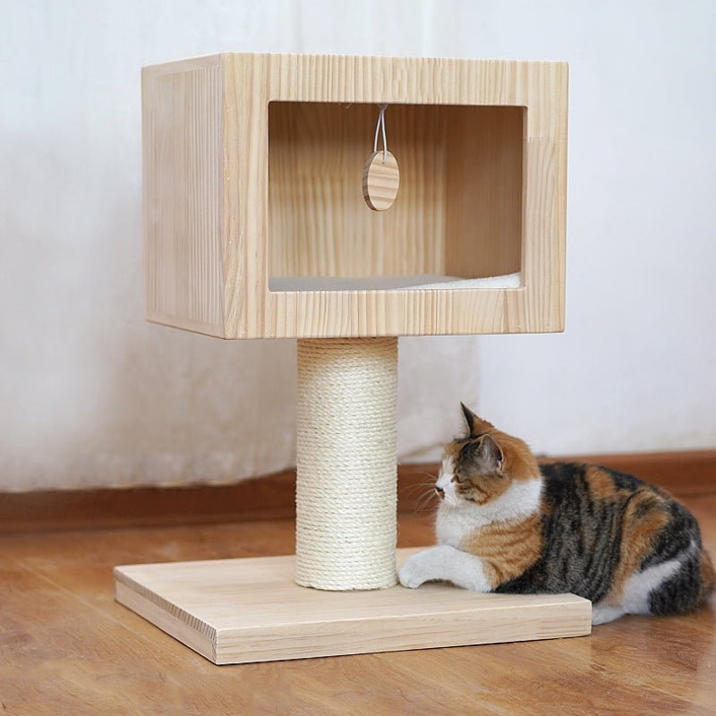 Wooden with nest pure handmade cat furniture with toy