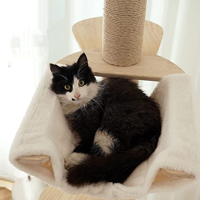 Wooden floor-to-ceiling cat tree tower