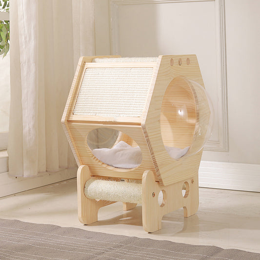 Hexagonal Space Capsule Solid Wood Cat House Cat Supplies