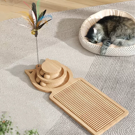 Solid Wood Cat Toys Cat Scratchboard Cat Feather Teaser