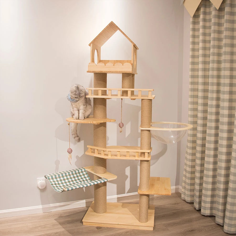 Solid wood All-in-one cat Tree