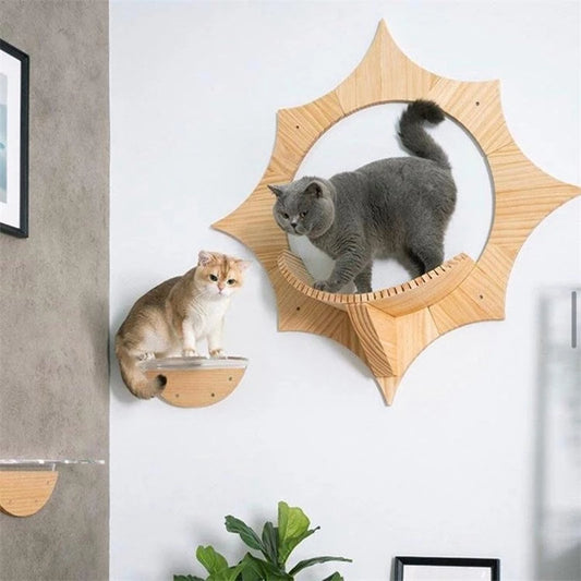 Large solid wood wall-mounted cat solar leisure platform