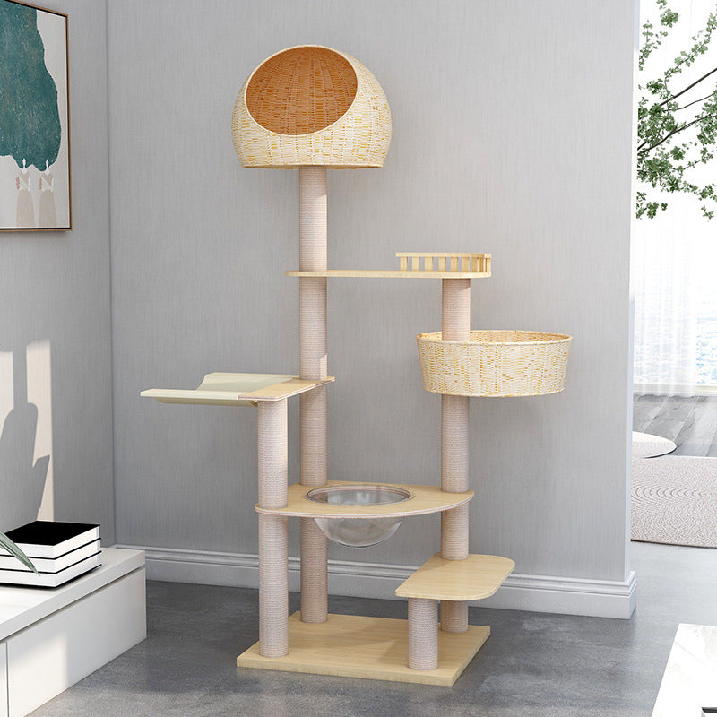 Summer cool wooden cat tree Lmitation rattan cat tree