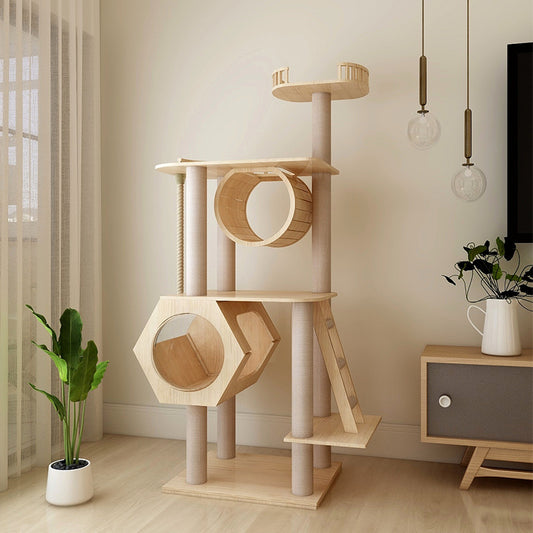 Large cat tower All-in-one solid wood cat tree