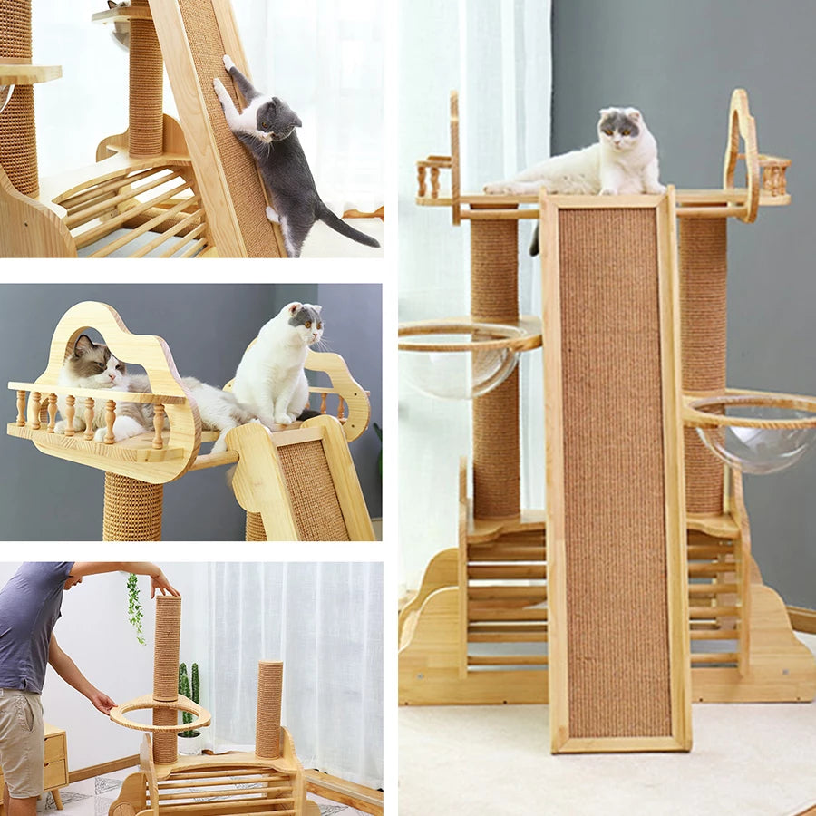 With climbing ladder scratching board cat tree tower