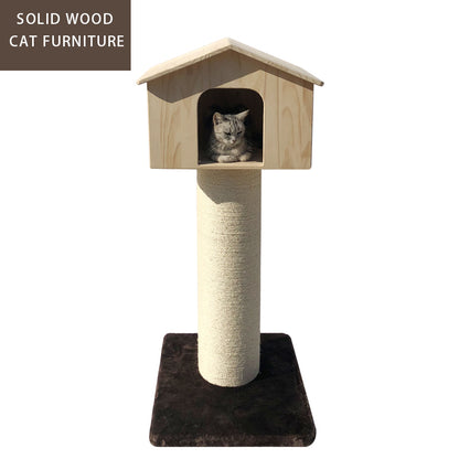 123cm Solid Wood Cat Tree with Sisal Scratching Post