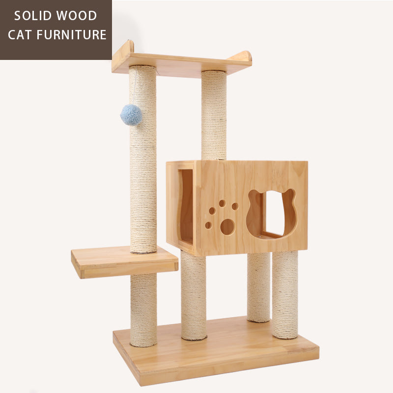 Solid Wood Cat Tree Sisal Cat Scratching Post Cat Supplies