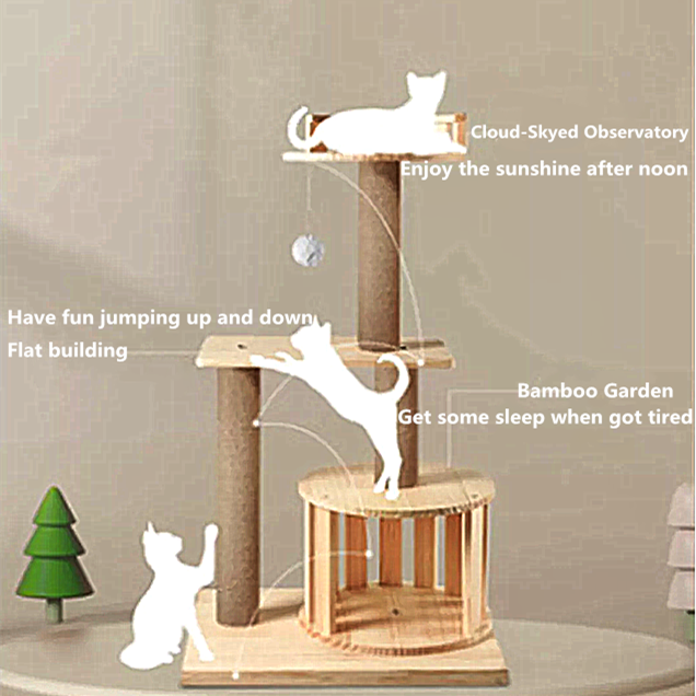 Modern Wood Cat Tree Luxury Wooden Cat Tower Condo