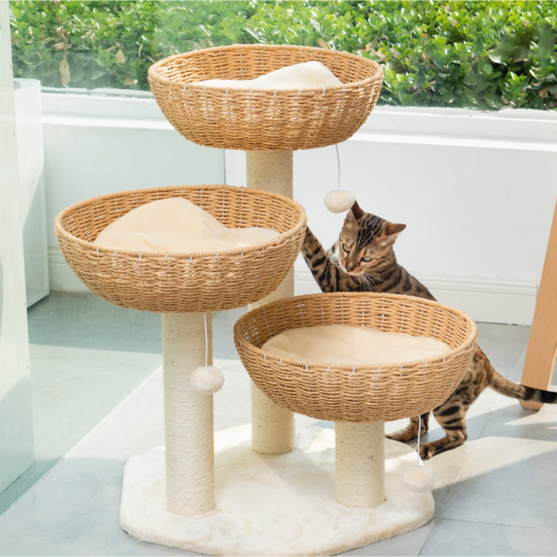 Rattan cat tree Cat scratching tree 3 Cat Nests