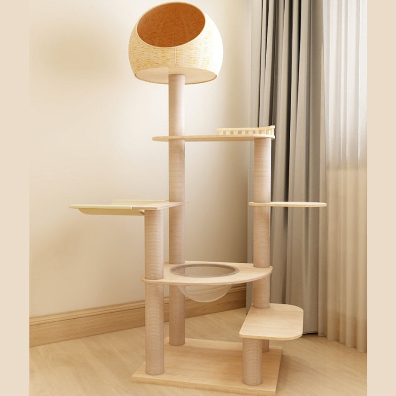 Summer cool wooden cat tree Lmitation rattan cat tree