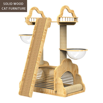 With climbing ladder scratching board cat tree tower