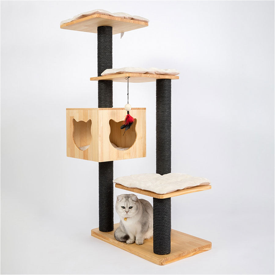 Solid Wood Cat Tree Cats Scratcher Cat Tower Scratching Post for Cat