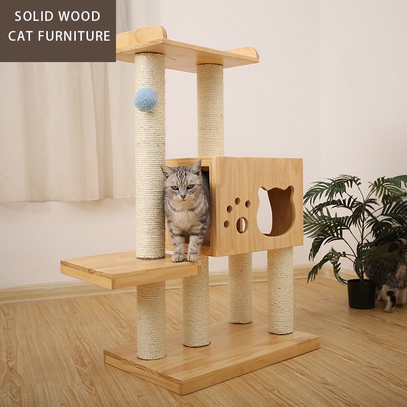 Solid Wood Cat Tree Sisal Cat Scratching Post Cat Supplies