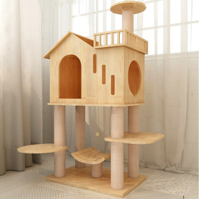 Luxury cat villa with balcony Solid wood cat tree