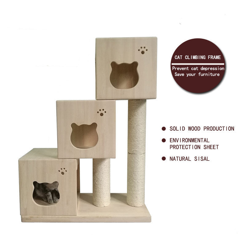 Solid Wood Cat Condo Multi-Level Cat Tower for multiple cats