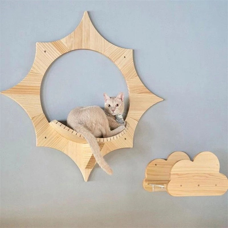 Large solid wood wall-mounted cat solar leisure platform