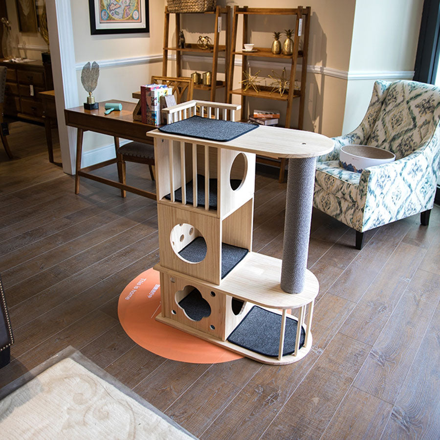 Multi-Level Wood Cat Condo with Scratching Post